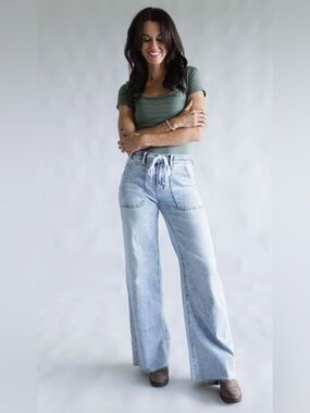 Flying Monkey High-Rise Drawstring Wide Leg Jeans